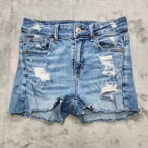 American Eagle Shorts Womens 0 Blue Super‎ Stretch High Rise Shortie Distressed